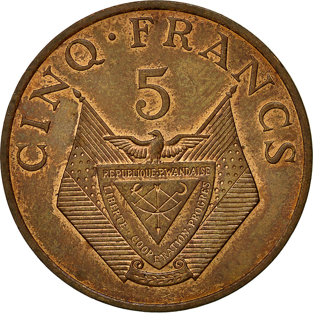 Coin, Rwanda, 5 Francs, 1977, British Royal Mint, EF(40-45), Bronze, KM:13