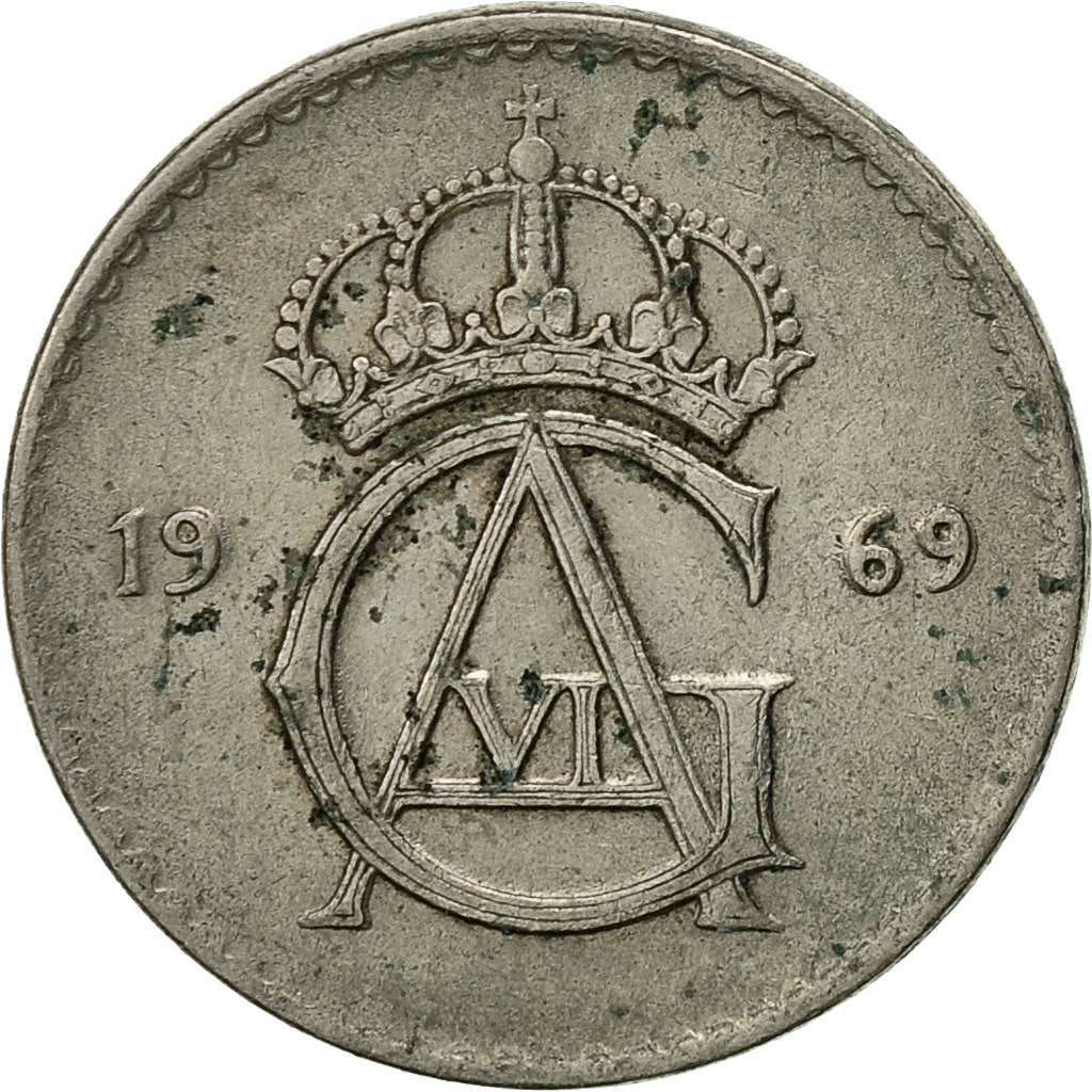 Coin, Sweden, Gustaf VI, 25 Öre, 1969, EF(40-45), Copper-nickel, KM:836