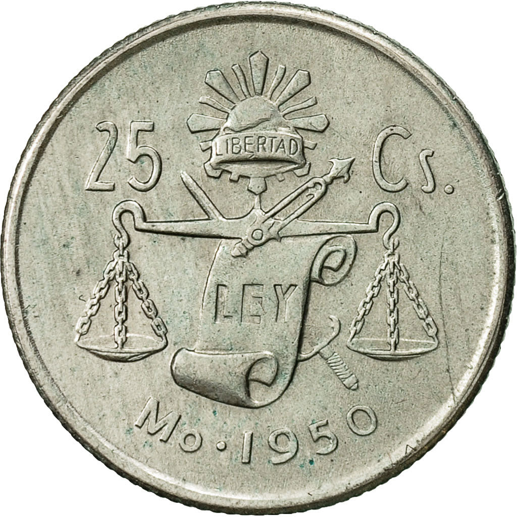 Mexico, 25 Centavos, 1950, Mexico City, AU(50-53), Silver, KM:443