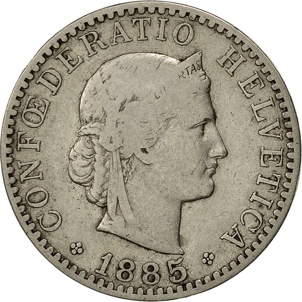 Coin, Switzerland, 20 Rappen, 1885, Bern, VF(30-35), Nickel, KM:29