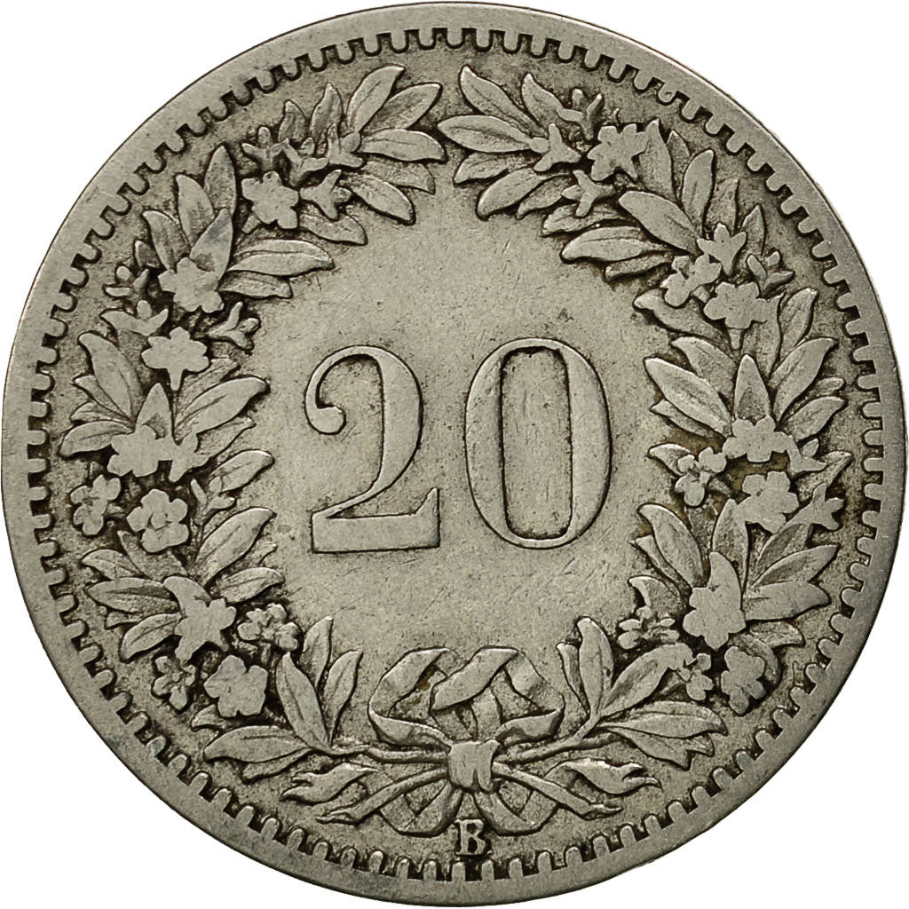 Coin, Switzerland, 20 Rappen, 1885, Bern, VF(30-35), Nickel, KM:29