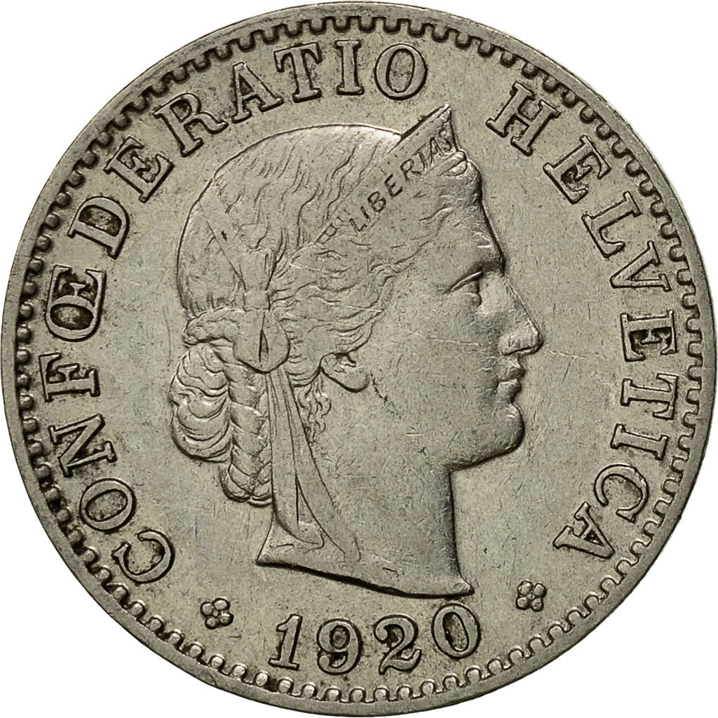 Coin, Switzerland, 20 Rappen, 1920, Bern, EF(40-45), Nickel, KM:29