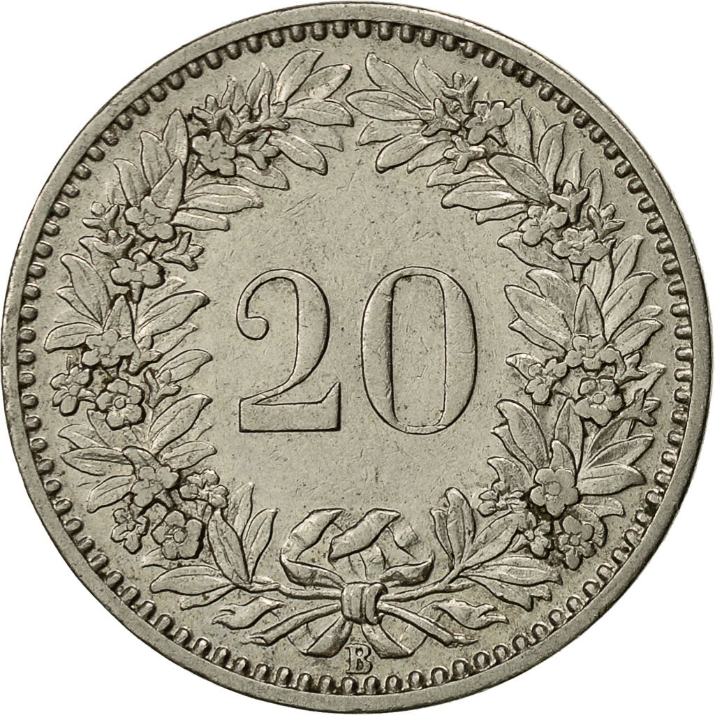 Coin, Switzerland, 20 Rappen, 1920, Bern, EF(40-45), Nickel, KM:29