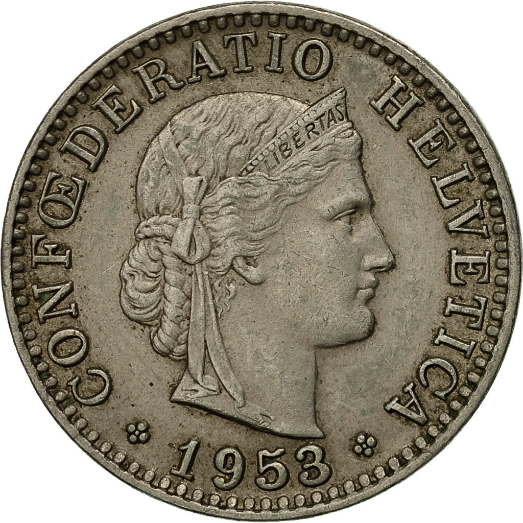 Coin, Switzerland, 20 Rappen, 1953, Bern, EF(40-45), Copper-nickel, KM:29a
