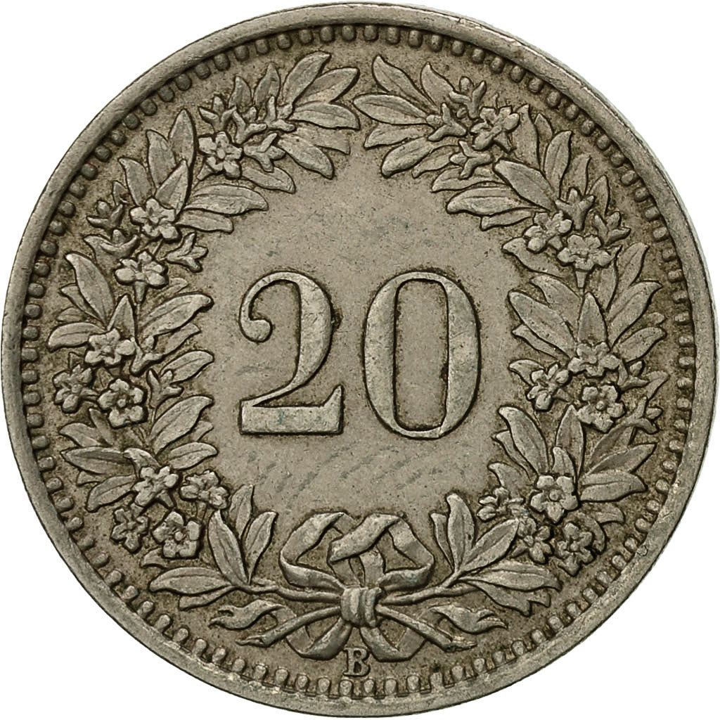 Coin, Switzerland, 20 Rappen, 1953, Bern, EF(40-45), Copper-nickel, KM:29a