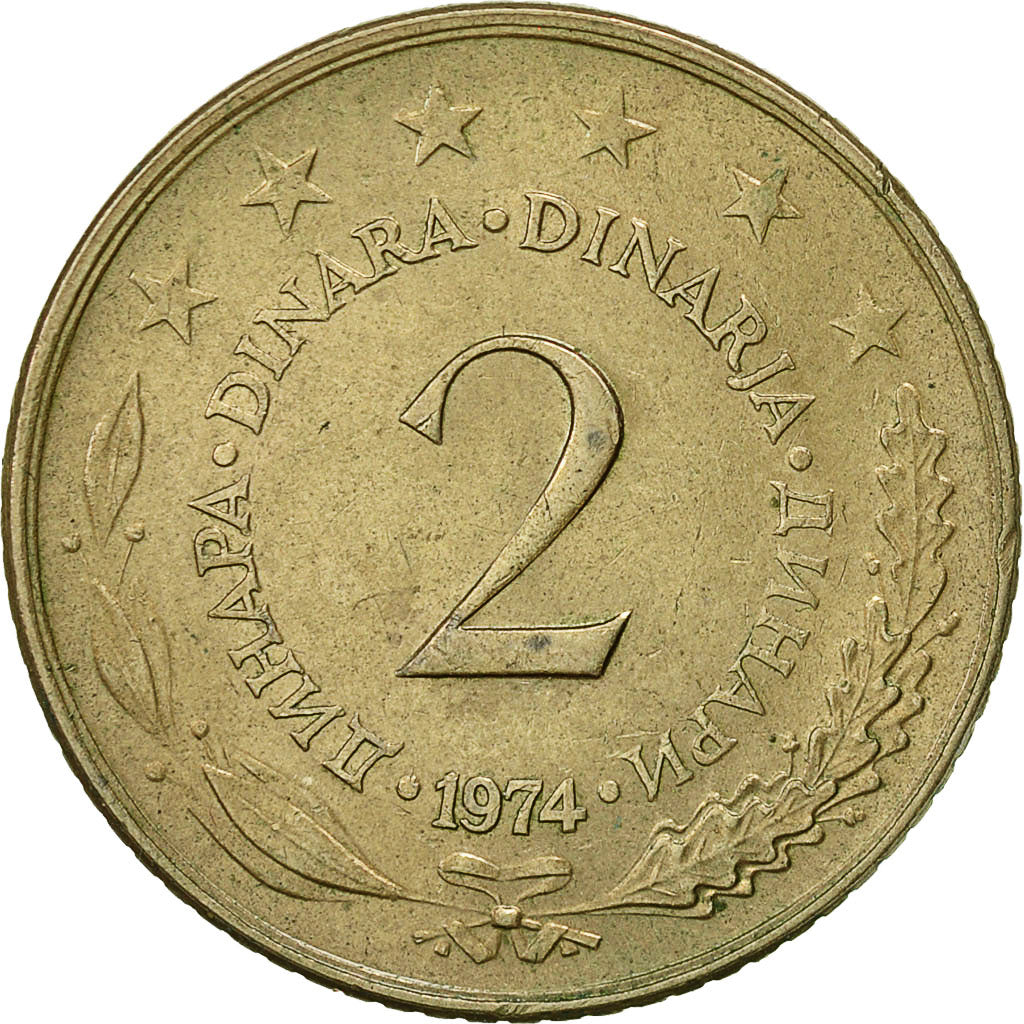 Monnaie, Yougoslavie, 2 Dinara, 1974, TTB, Copper-Nickel-Zinc, KM:57