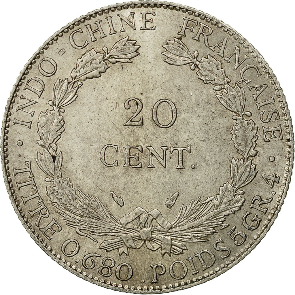 INDOCINA FRANCESE, 20 Cents, 1937, Paris, BB+, Argento, KM:17.2