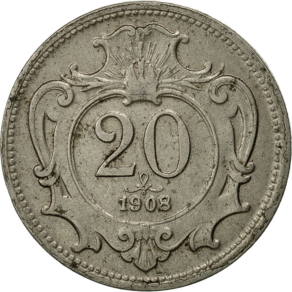 Austria, Franz Joseph I, 20 Heller, 1908, EF(40-45), Nickel, KM:2803
