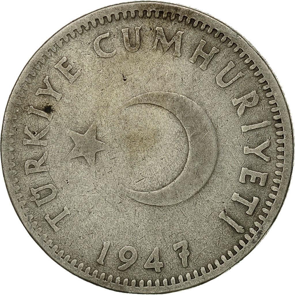 Turkey, Lira, 1947, VF(30-35), Silver, KM:883
