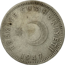 Turkey, Lira, 1947, VF(30-35), Silver, KM:883