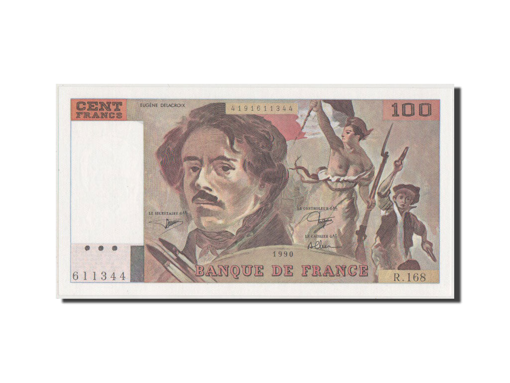 Francia, 100 Francs, 100 F 1978-1995 ''Delacroix'', 1990, KM:154e, FDS, Fayet...