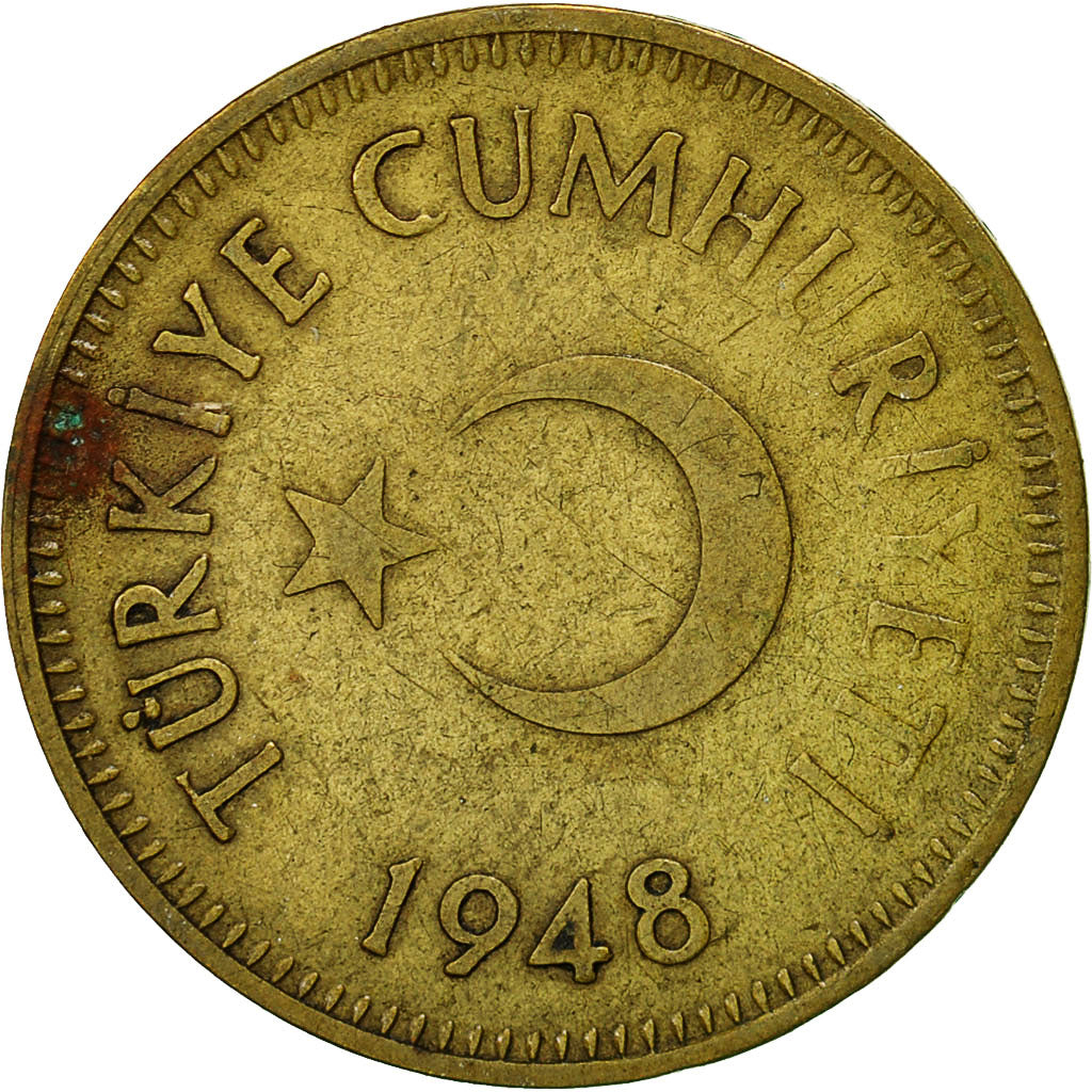 Coin, Turkey, 25 Kurus, 1948, EF(40-45), Brass, KM:886
