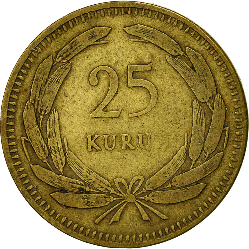Coin, Turkey, 25 Kurus, 1948, EF(40-45), Brass, KM:886