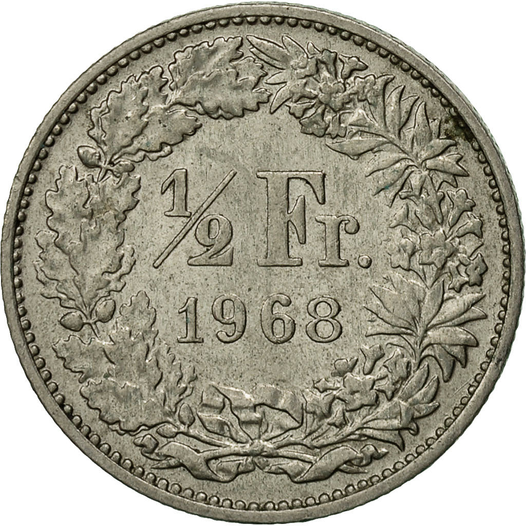 Coin, Switzerland, 1/2 Franc, 1968, Bern, EF(40-45), Copper-nickel, KM:23a.1