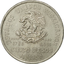 Coin, Mexico, 5 Pesos, 1953, Mexico City, AU(50-53), Silver, KM:468