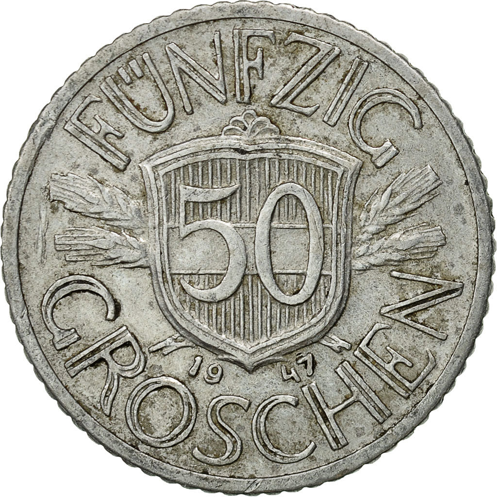 Coin, Austria, 50 Groschen, 1947, EF(40-45), Aluminum, KM:2870