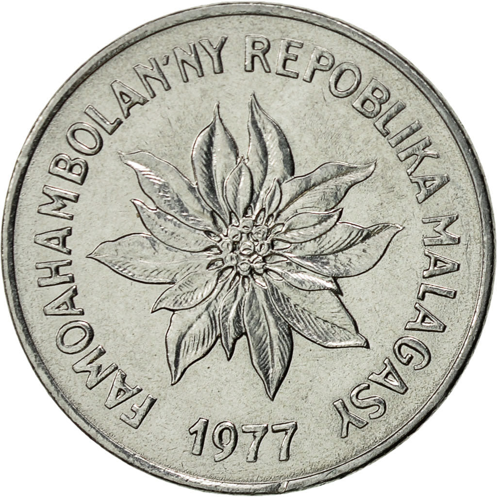 Moneta, Madagascar, 2 Francs, 1977, Paris, SPL-, Acciaio inossidabile, KM:9