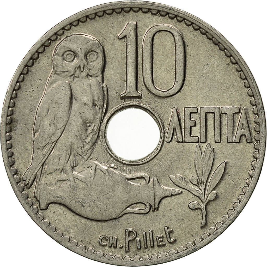 Greece, George I, 10 Lepta, 1912, AU(55-58), Nickel, KM:63