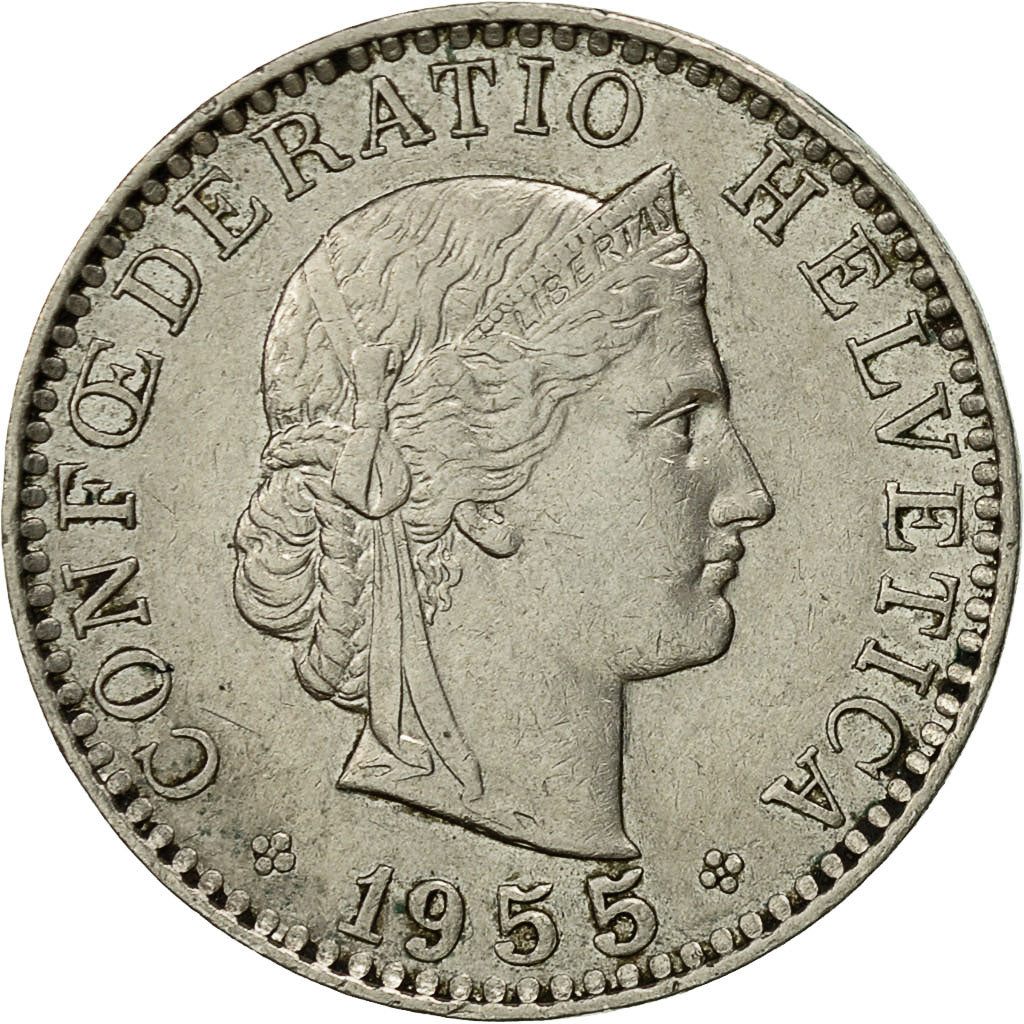 Münze, Schweiz, 20 Rappen, 1955, Bern, SS, Copper-nickel, KM:29a