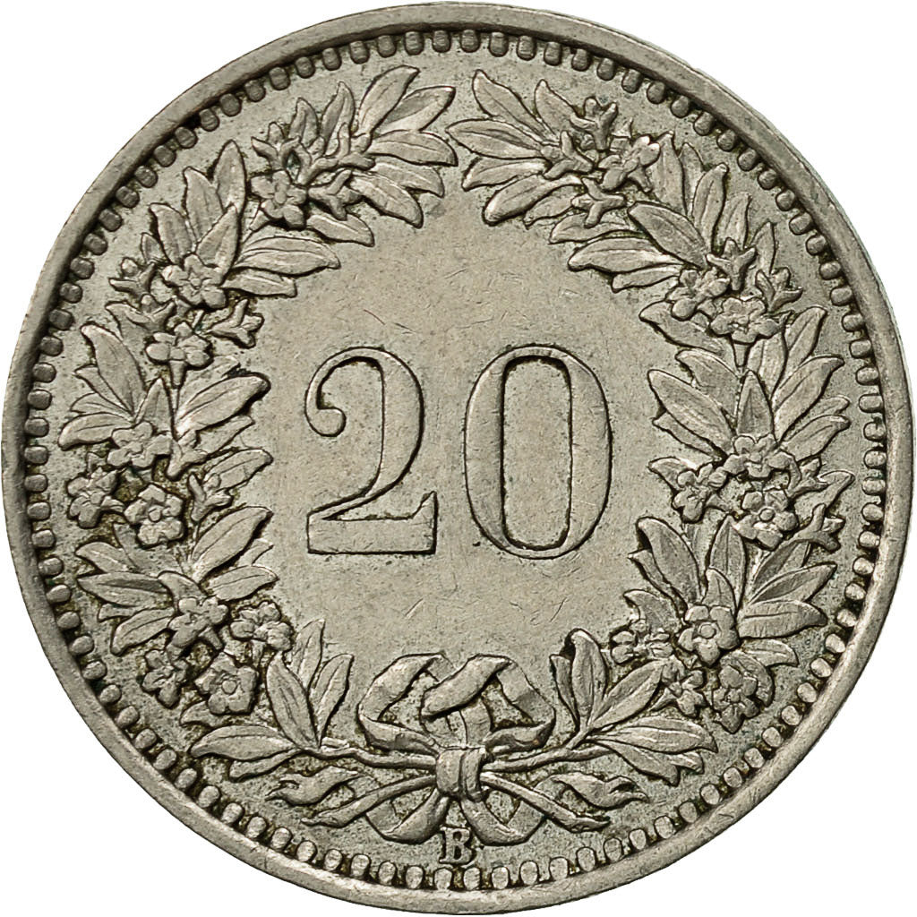 Münze, Schweiz, 20 Rappen, 1955, Bern, SS, Copper-nickel, KM:29a