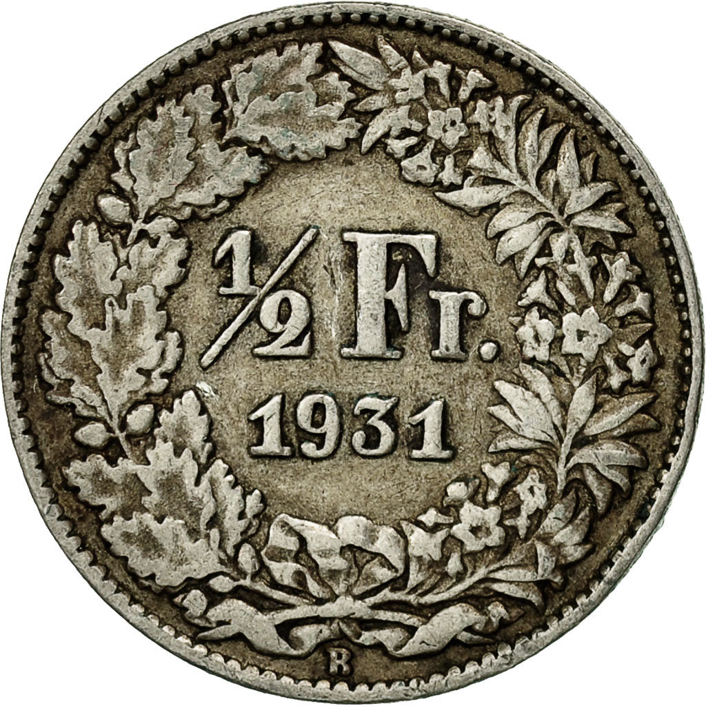 Coin, Switzerland, 1/2 Franc, 1931, Bern, EF(40-45), Silver, KM:23