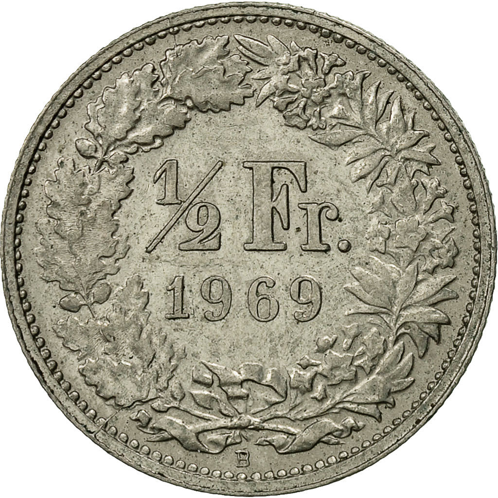Coin, Switzerland, 1/2 Franc, 1969, Bern, EF(40-45), Copper-nickel, KM:23a.1