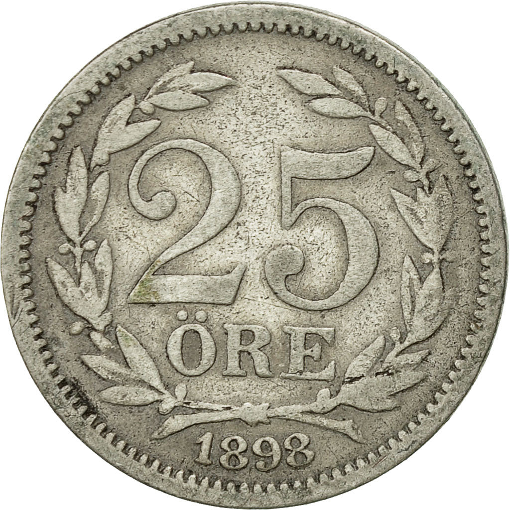 Sweden, Oscar II, 25 Öre, 1898, EF(40-45), Silver, KM:739