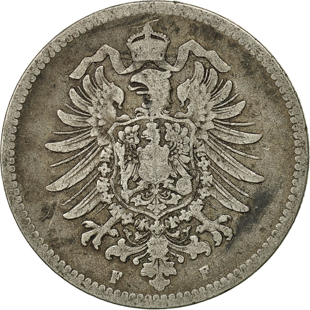 ALEMANIA - IMPERIO, Wilhelm I, Mark, 1875, Stuttgart, BC+, Plata, KM:7