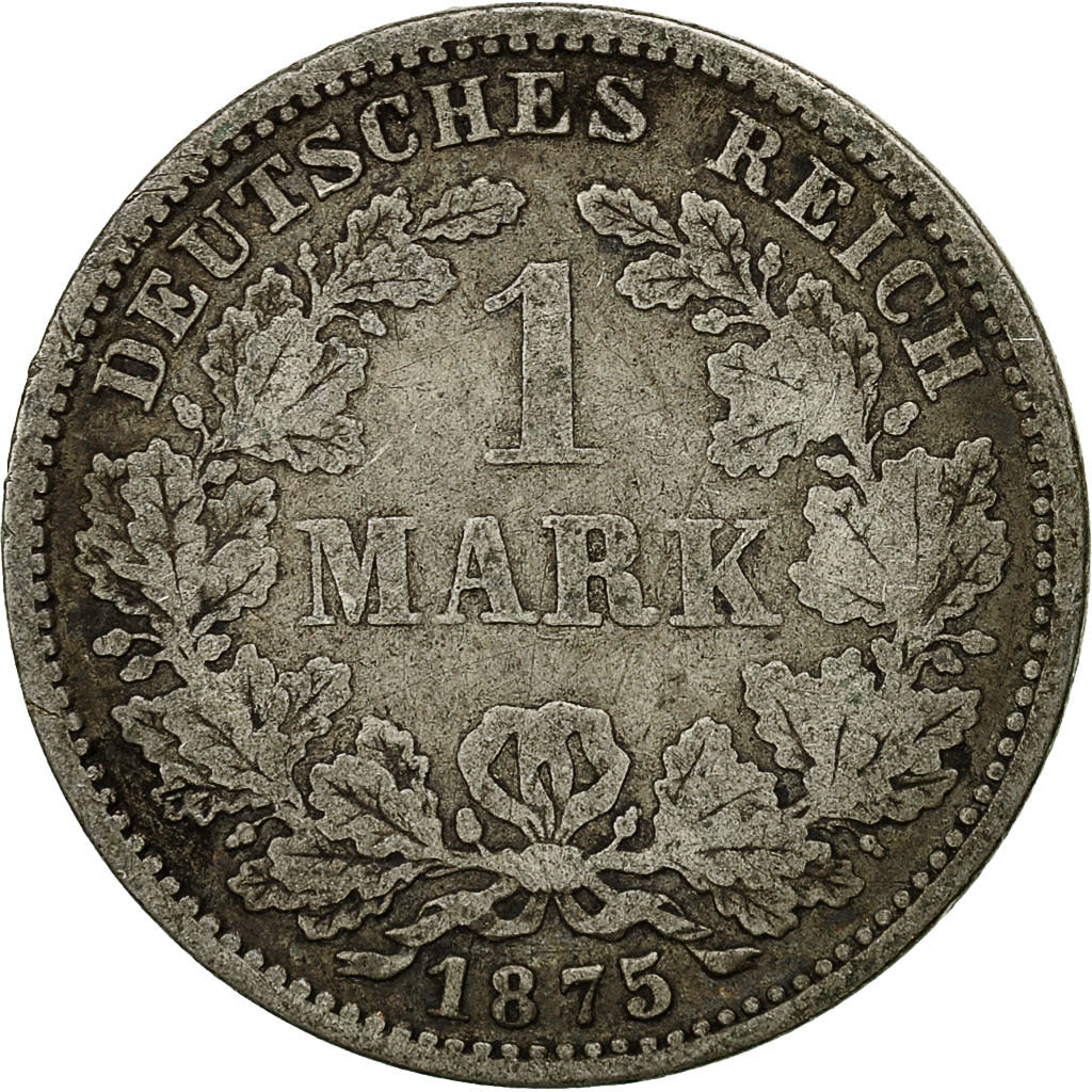 ALEMANIA - IMPERIO, Wilhelm I, Mark, 1875, Stuttgart, BC+, Plata, KM:7