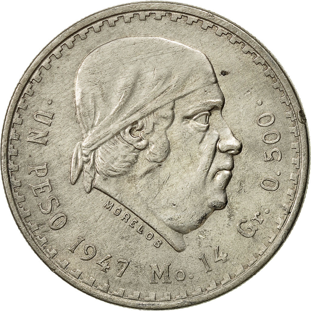 Mexico, Peso, 1947, Mexico City, AU(55-58), Silver, KM:456