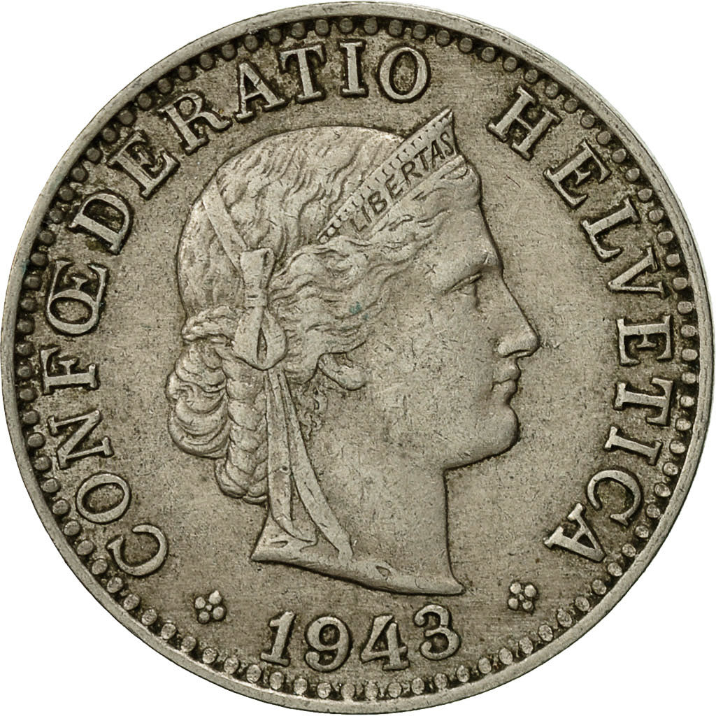 Coin, Switzerland, 20 Rappen, 1943, Bern, EF(40-45), Copper-nickel, KM:29a