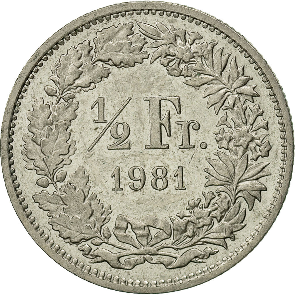 Coin, Switzerland, 1/2 Franc, 1981, Bern, AU(55-58), Copper-nickel, KM:23a.1