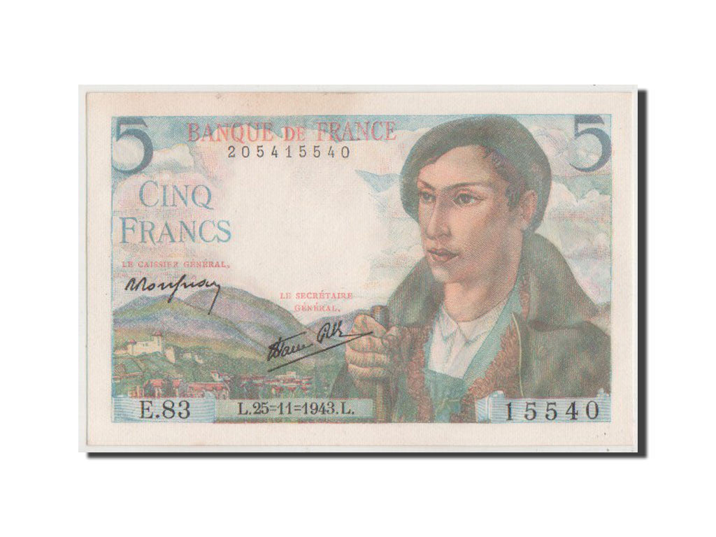 Banconote, Francia, 5 Francs, 5 F 1943-1947 ''Berger'', 1943, FDS, Fayette:5.4