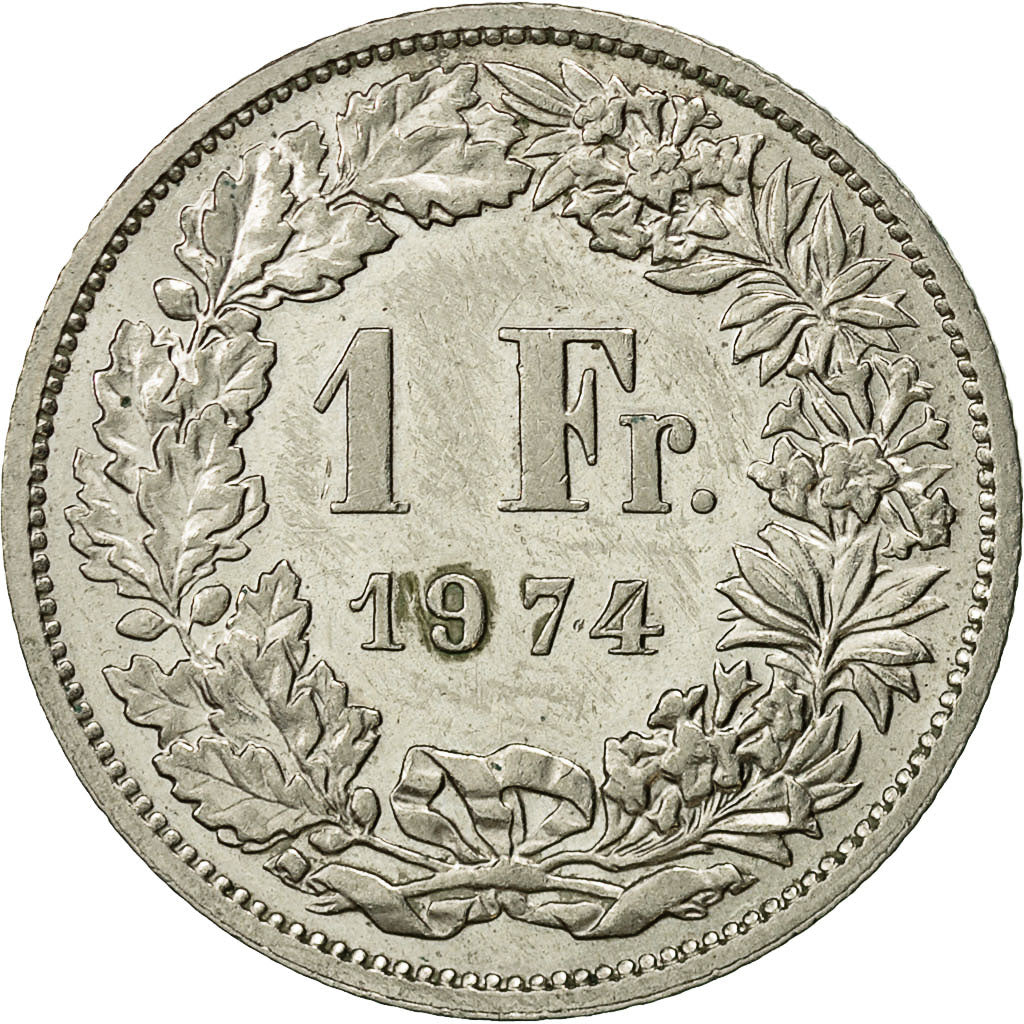 Coin, Switzerland, Franc, 1974, Bern, AU(55-58), Copper-nickel, KM:24a.1