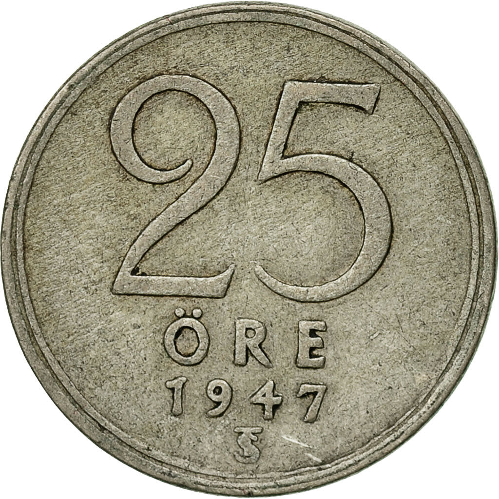 Coin, Sweden, Gustaf V, 25 Öre, 1947, EF(40-45), Silver, KM:816