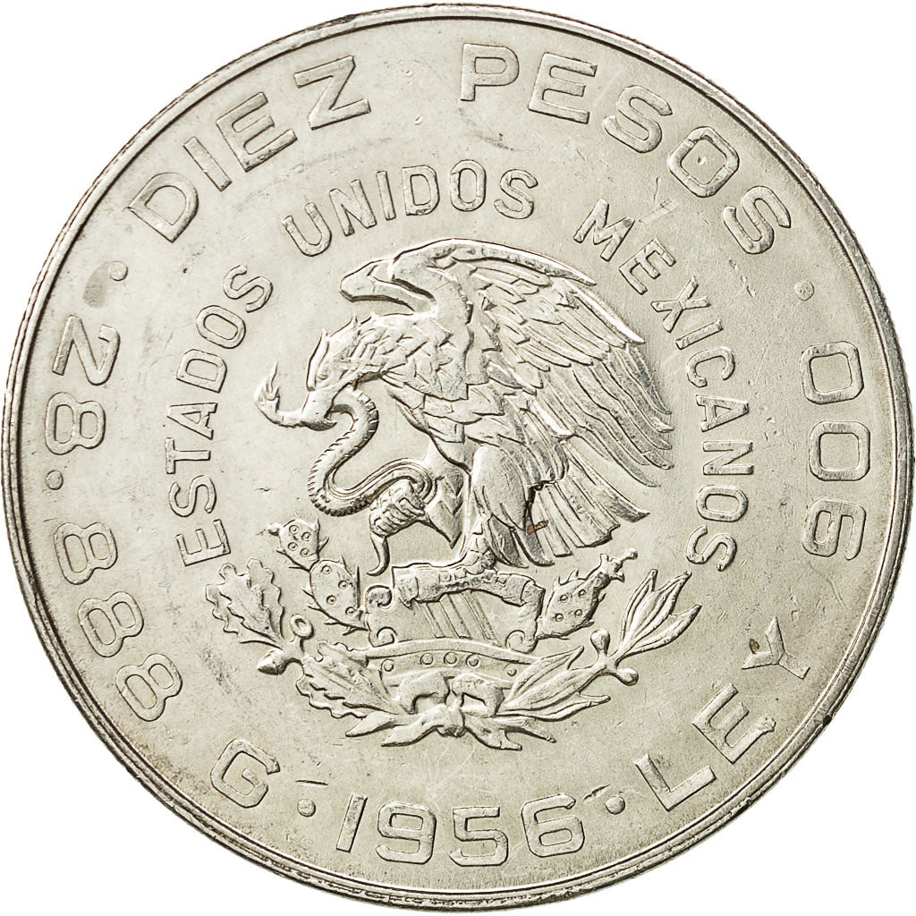Coin, Mexico, 10 Pesos, 1956, Mexico City, AU(55-58), Silver, KM:474