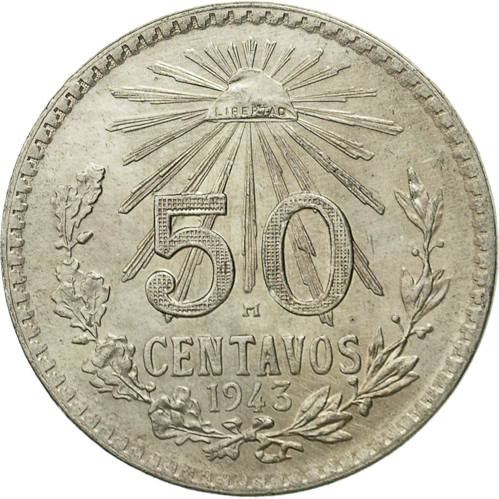 Mexico, 50 Centavos, 1943, Mexico City, AU(55-58), Silver, KM:447