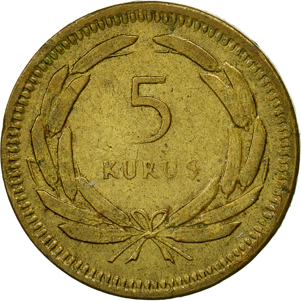 Moneta, Turchia, 5 Kurus, 1955, BB, Ottone, KM:887