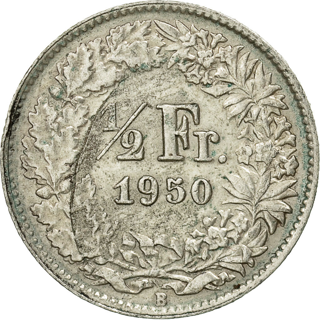 Coin, Switzerland, 1/2 Franc, 1950, Bern, EF(40-45), Silver, KM:23