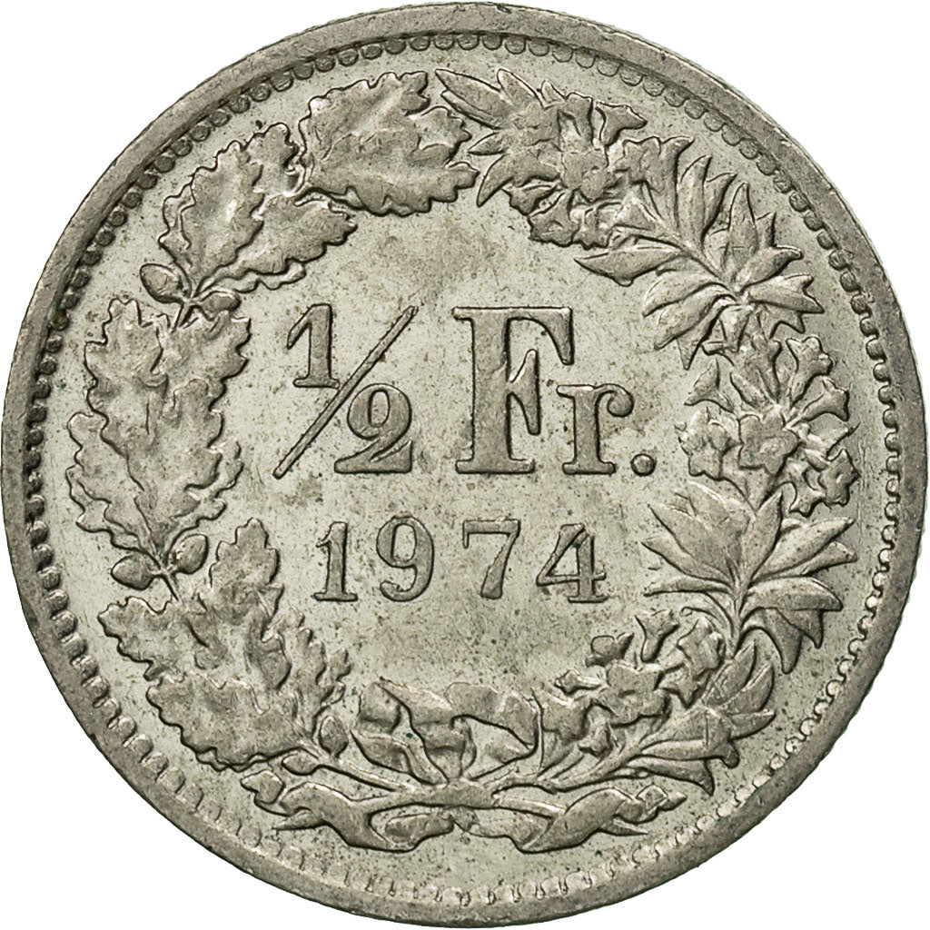 Munten, Zwitserland, 1/2 Franc, 1974, Bern, PR, Copper-nickel, KM:23a.1
