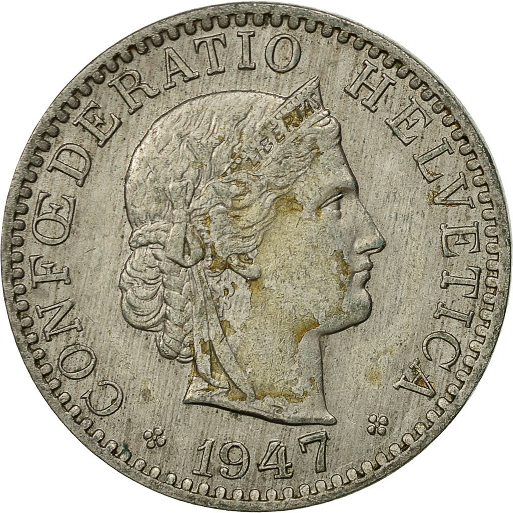 Coin, Switzerland, 20 Rappen, 1947, Bern, EF(40-45), Copper-nickel, KM:29a