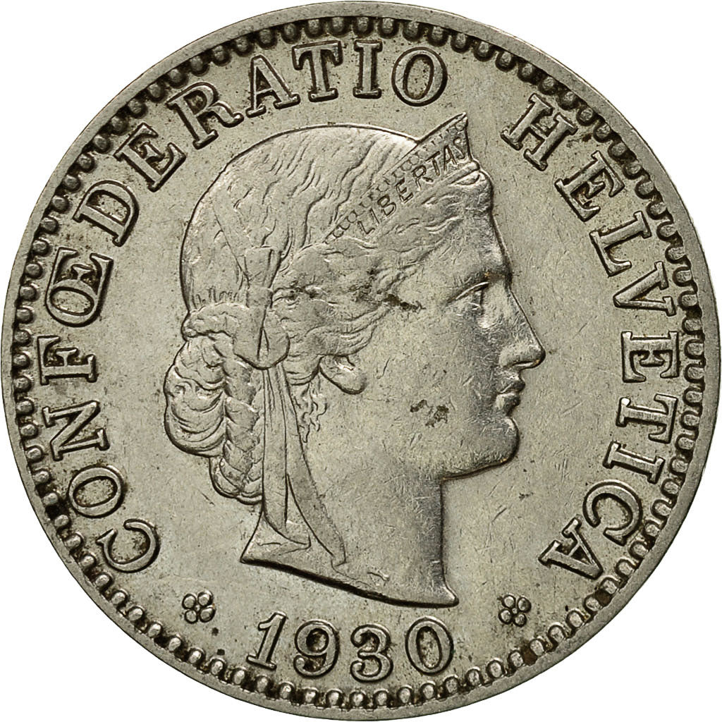 Coin, Switzerland, 20 Rappen, 1930, Bern, EF(40-45), Nickel, KM:29