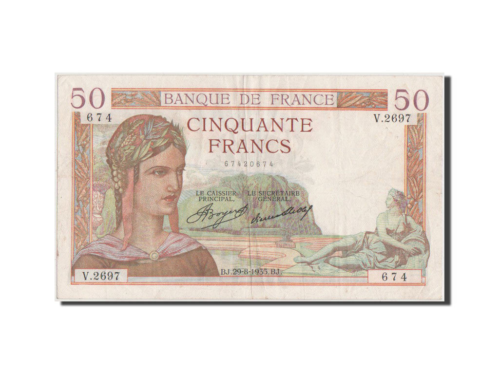 Banknote, France, 50 Francs, 50 F 1934-1940 ''Cérès'', 1935, AU(50-53)