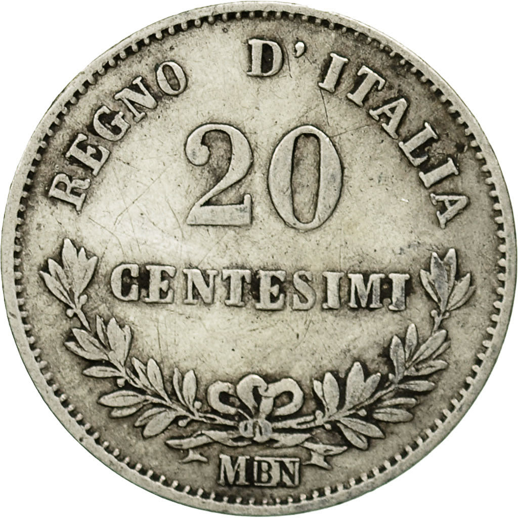 Coin, Italy, Vittorio Emanuele II, 20 Centesimi, 1863, Milan, EF(40-45), Silver