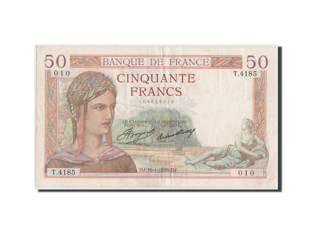 Banknote, France, 50 Francs, 50 F 1934-1940 ''Cérès'', 1936, AU(50-53)