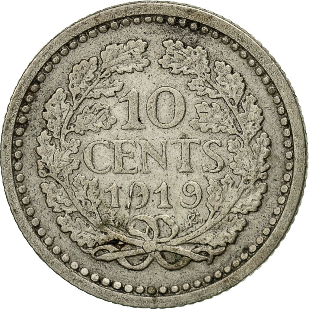Coin, Netherlands, Wilhelmina I, 10 Cents, 1919, EF(40-45), Silver, KM:145