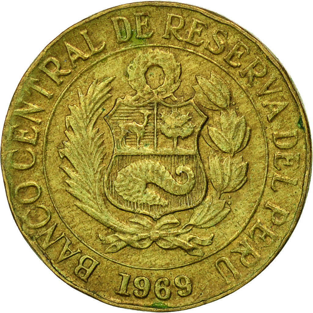 Moneda, Perú, 5 Centavos, 1969, Lima, MBC, Latón, KM:244.2