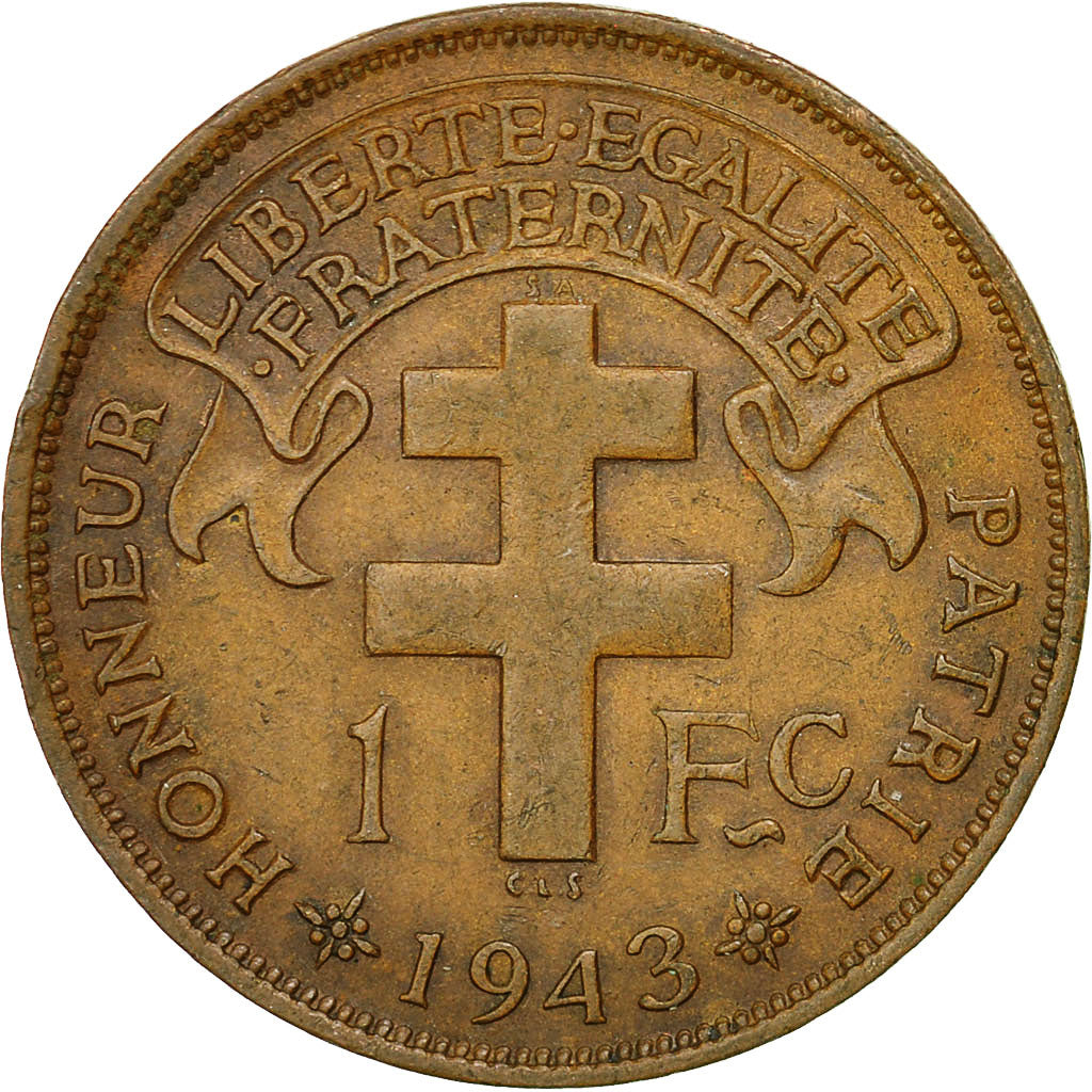 Camerún, Franc, 1943, Pretoria, MBC, Bronce, KM:5