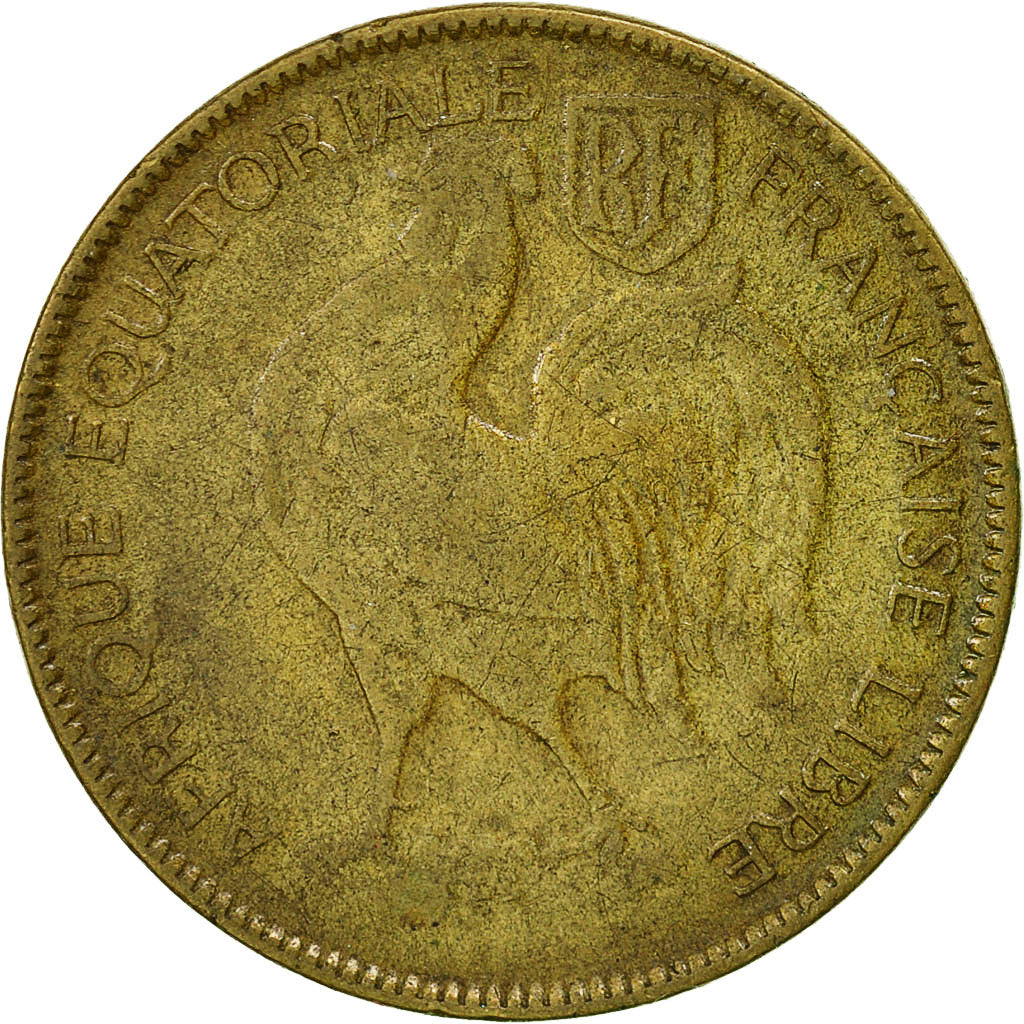 French Equatorial Africa, Franc, 1942, Pretoria, EF(40-45), Brass, KM:2