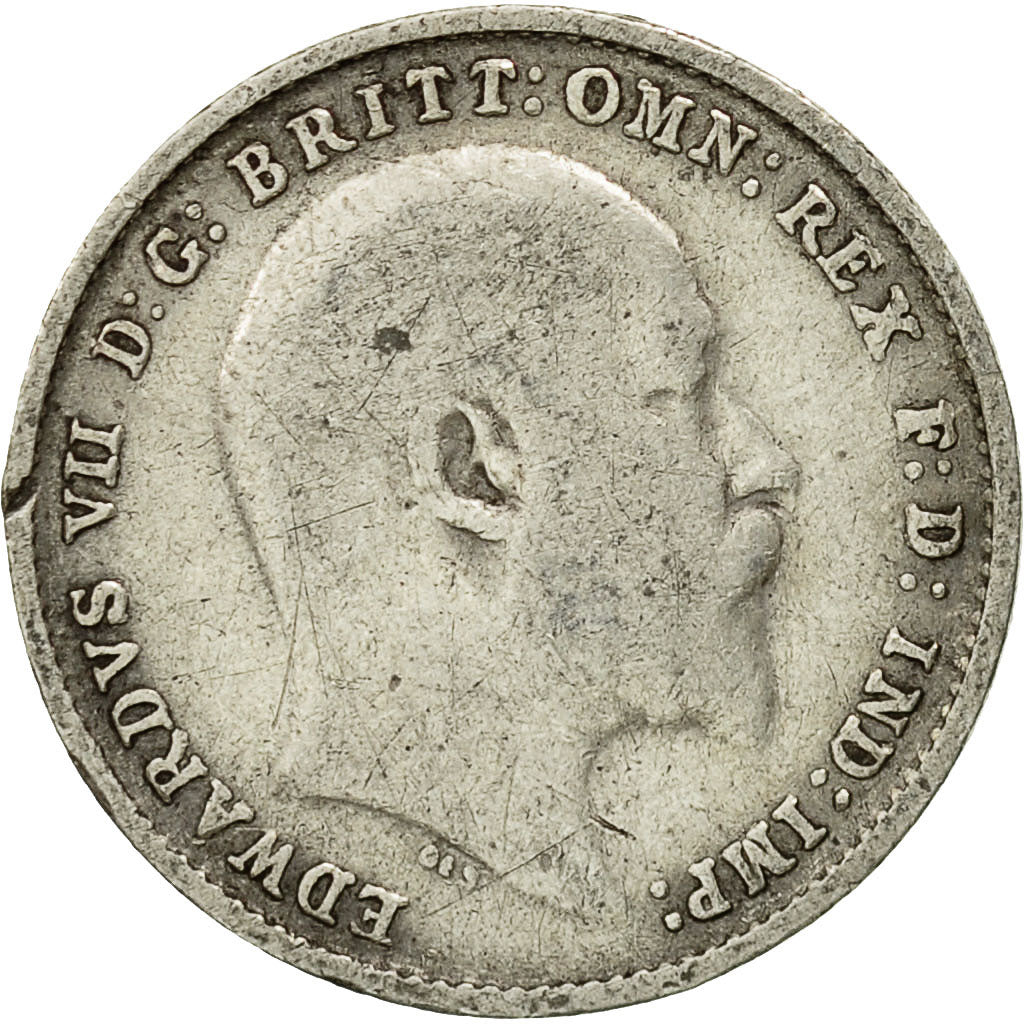 Gran Bretaña, Edward VII, 3 Pence, 1906, MBC, Plata, KM:797.2
